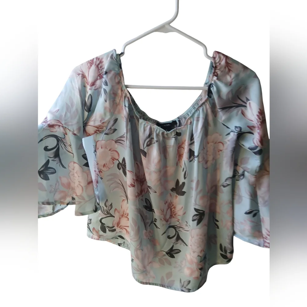 Forever 21 Women's Floral Blouse Light Blue Pink M - Picture 5 of 6